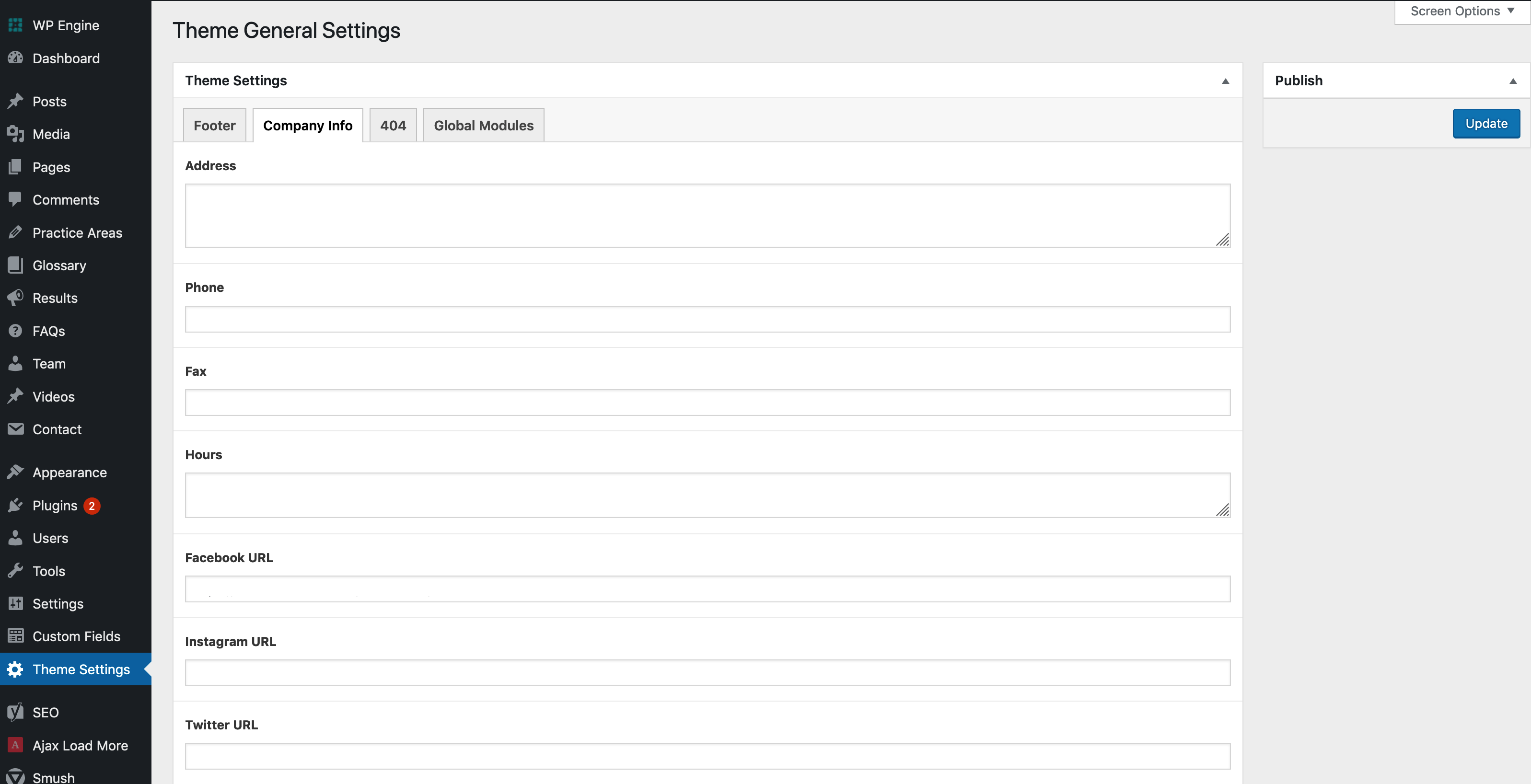 screenshot of wordpress theme settings page