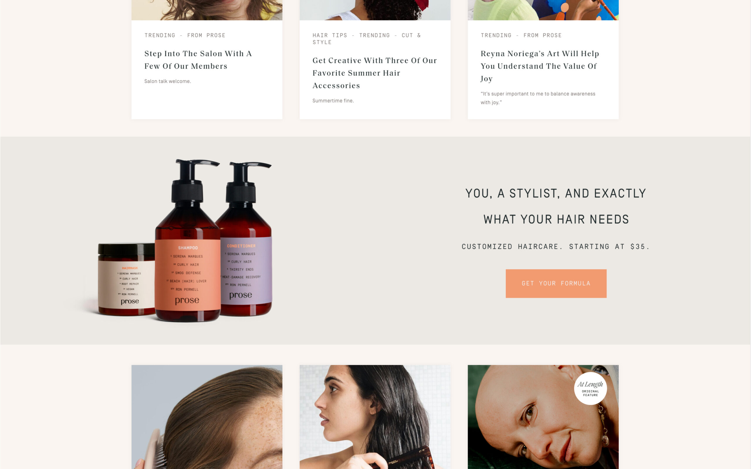 Prose Hair Website Screen