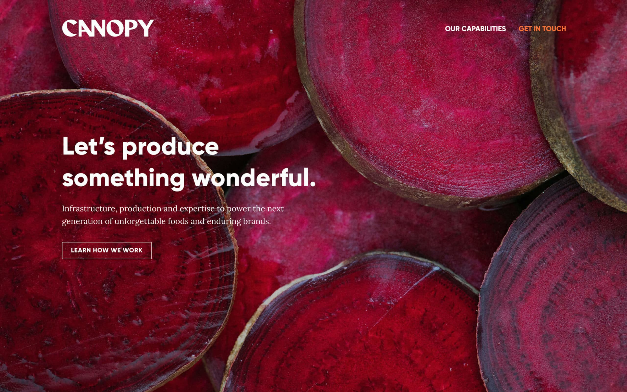 Canopy Foods Website Homepage Screenshot