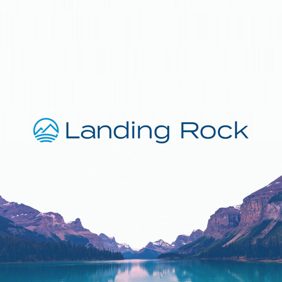 Landing Rock logo and mountains