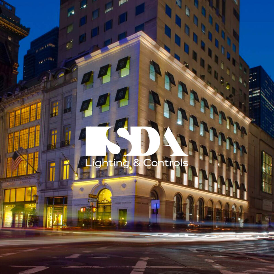 SDA Lighting logo and building