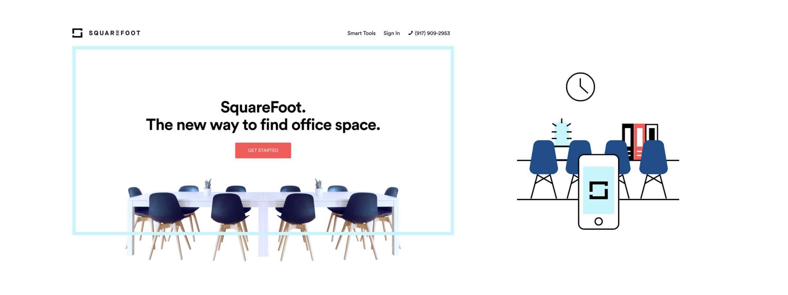 SquareFoot homepage hero and illustration