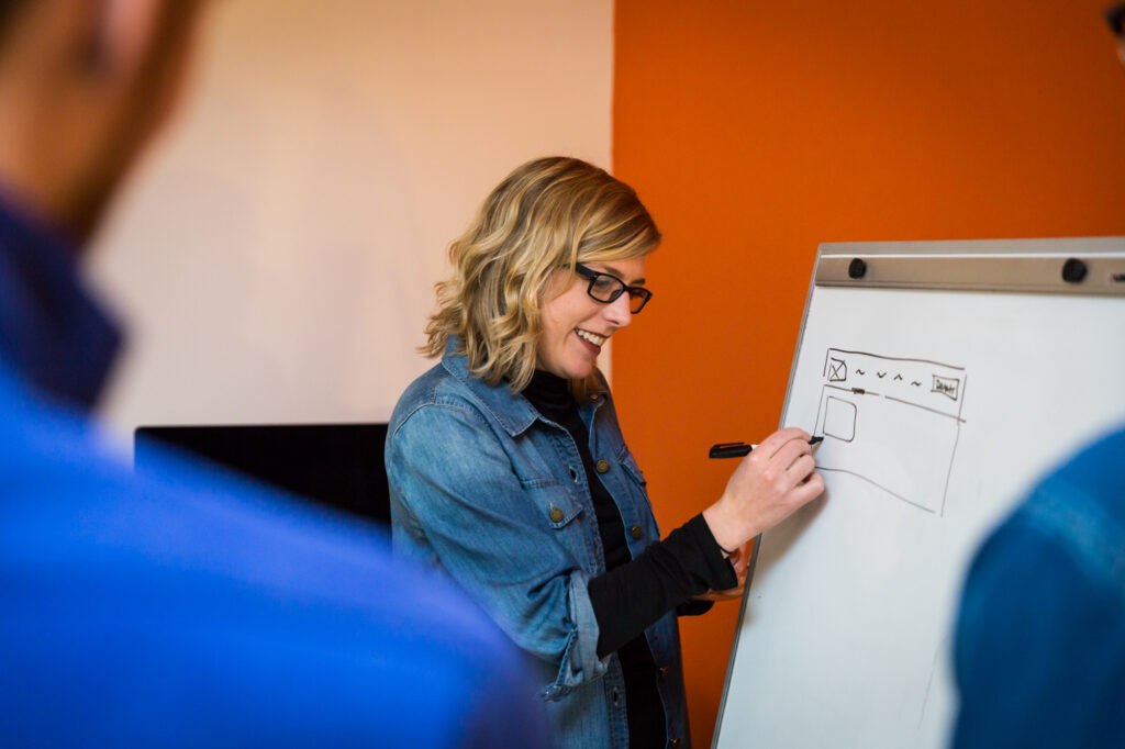 Tamara at the white board