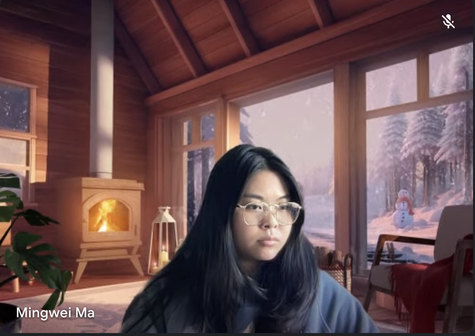 Mingwei with fireplace background