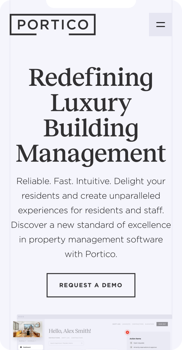 Portico mobile screen