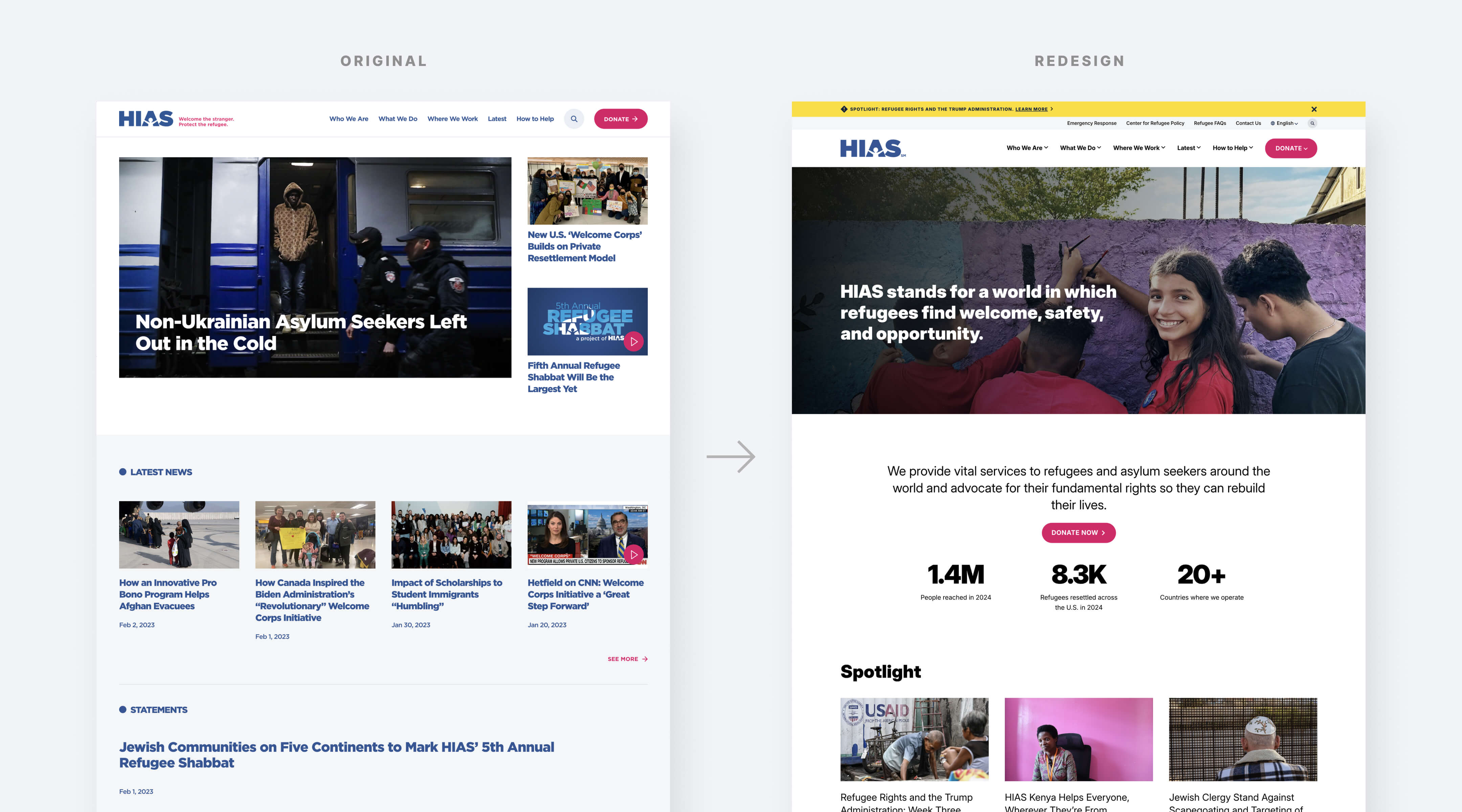 Original and redesign of homepage