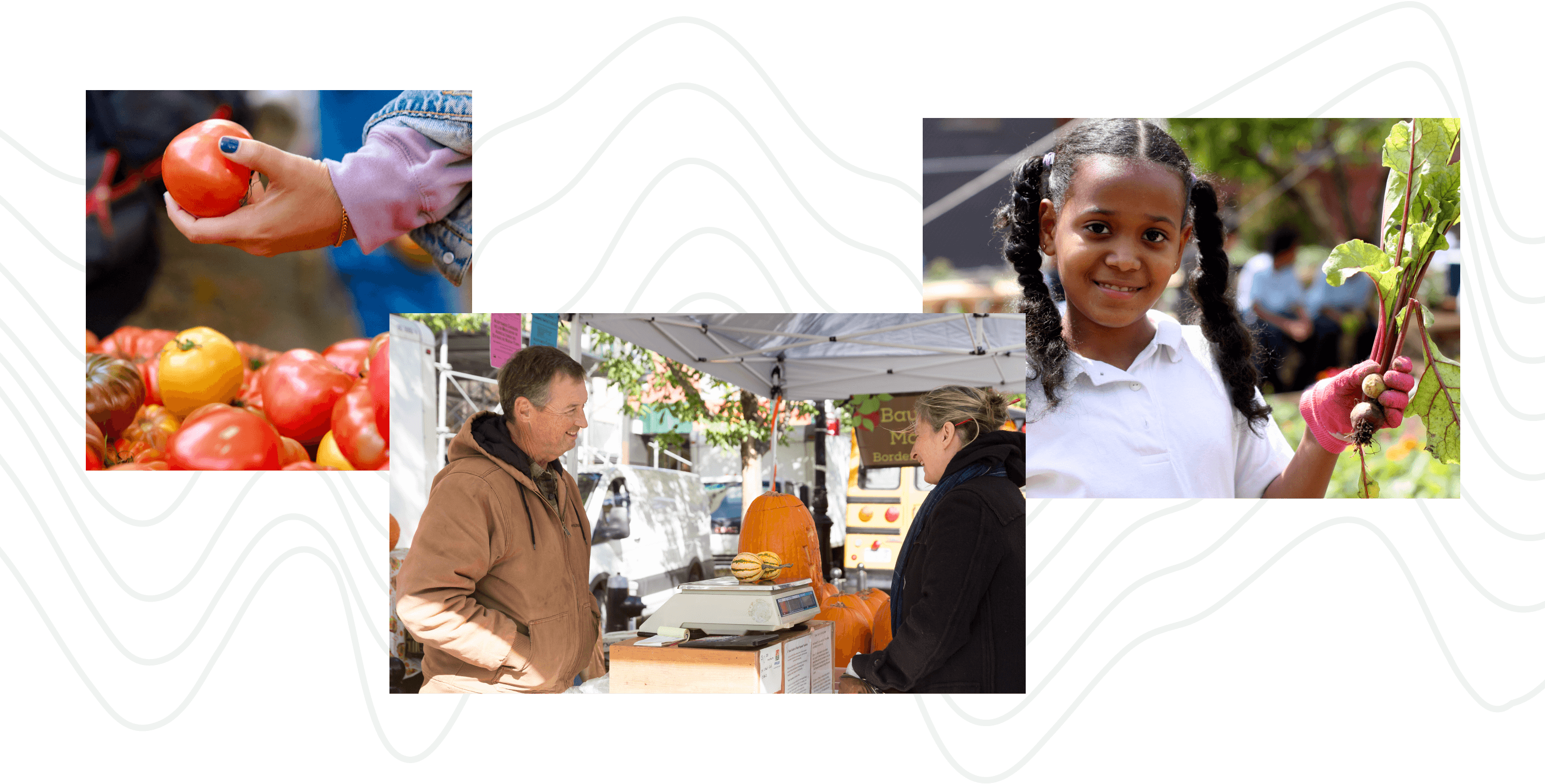 Images of people at farm stands