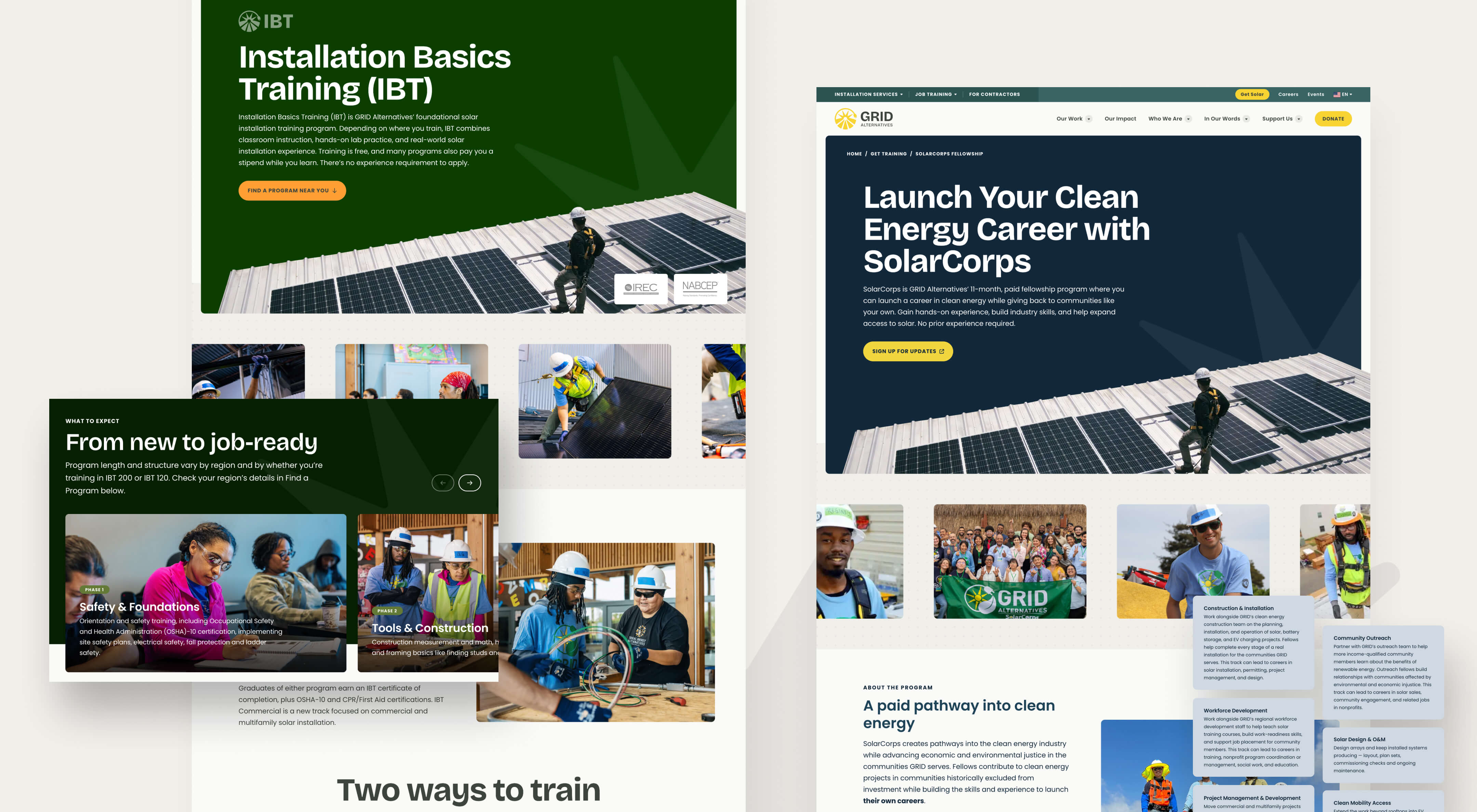 Solarcorps and IBT landing page designs